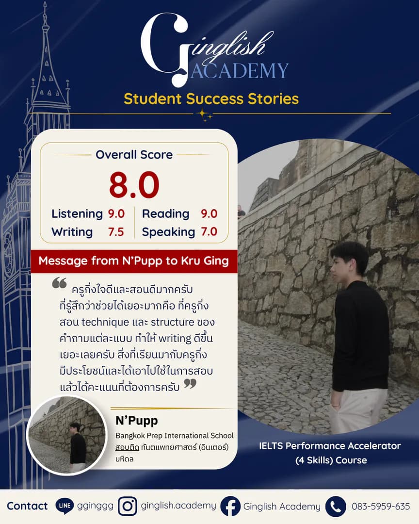 รีวิวผลลัพธ์ผู้เรียน IELTS โดย ครูกิ่ง