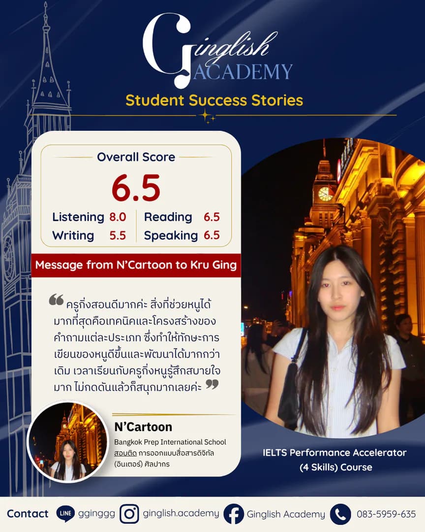 รีวิวผลลัพธ์ผู้เรียน IELTS โดย ครูกิ่ง