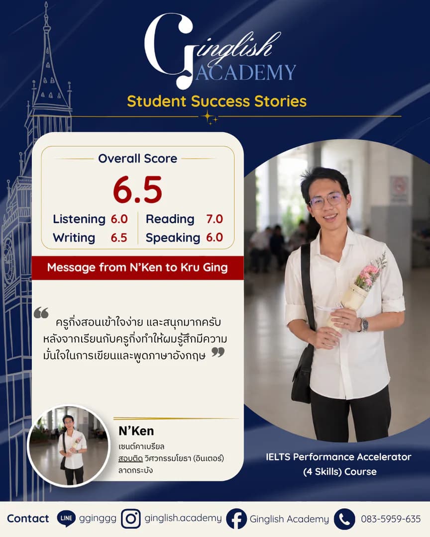 รีวิวผลลัพธ์ผู้เรียน IELTS โดย ครูกิ่ง