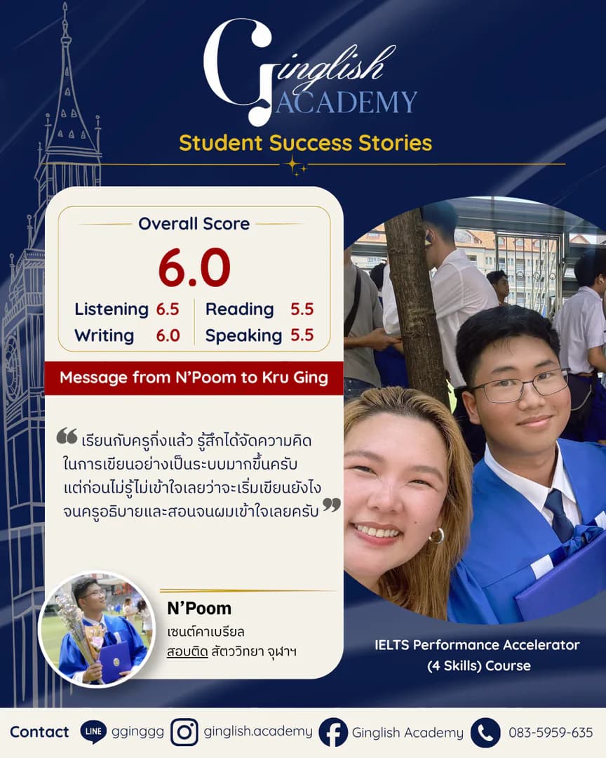 รีวิวผลลัพธ์ผู้เรียน IELTS โดย ครูกิ่ง