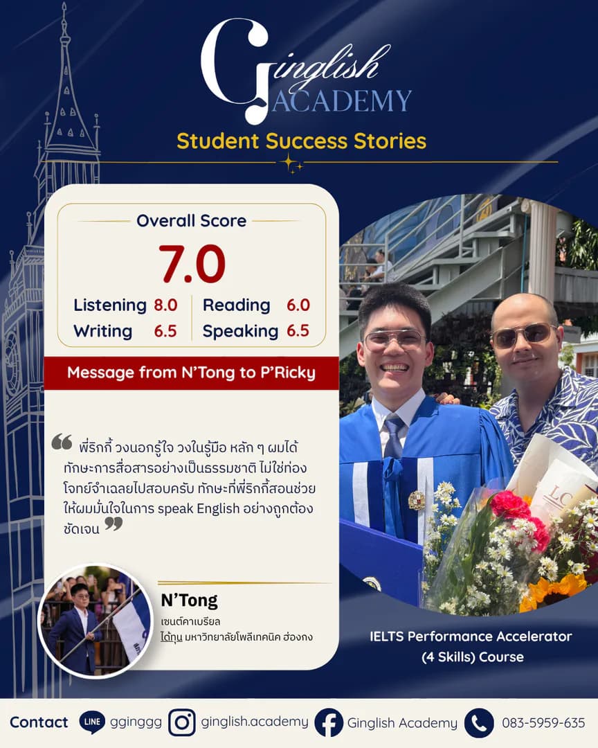 รีวิวผลลัพธ์ผู้เรียน IELTS โดย Teacher Ricky