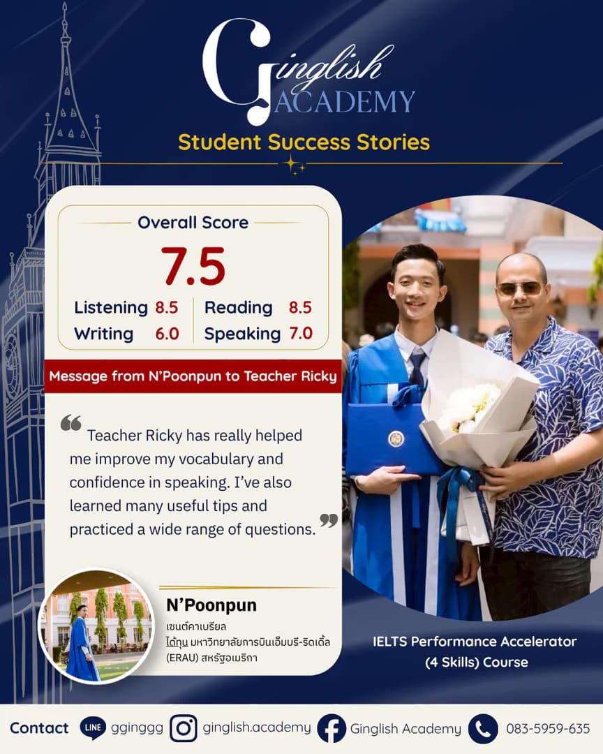 รีวิวผลลัพธ์ผู้เรียน IELTS โดย Teacher Ricky